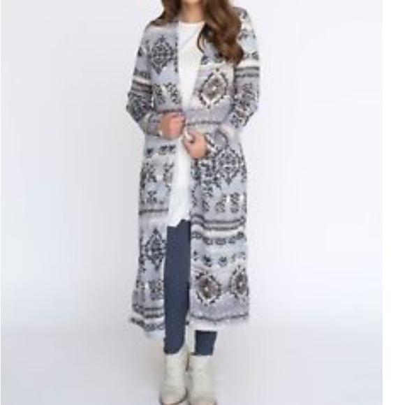 Agnes & Dora Sweaters - AGNES & DORA DUSTER AZTEC TAUPE BLACK GRAY NWT